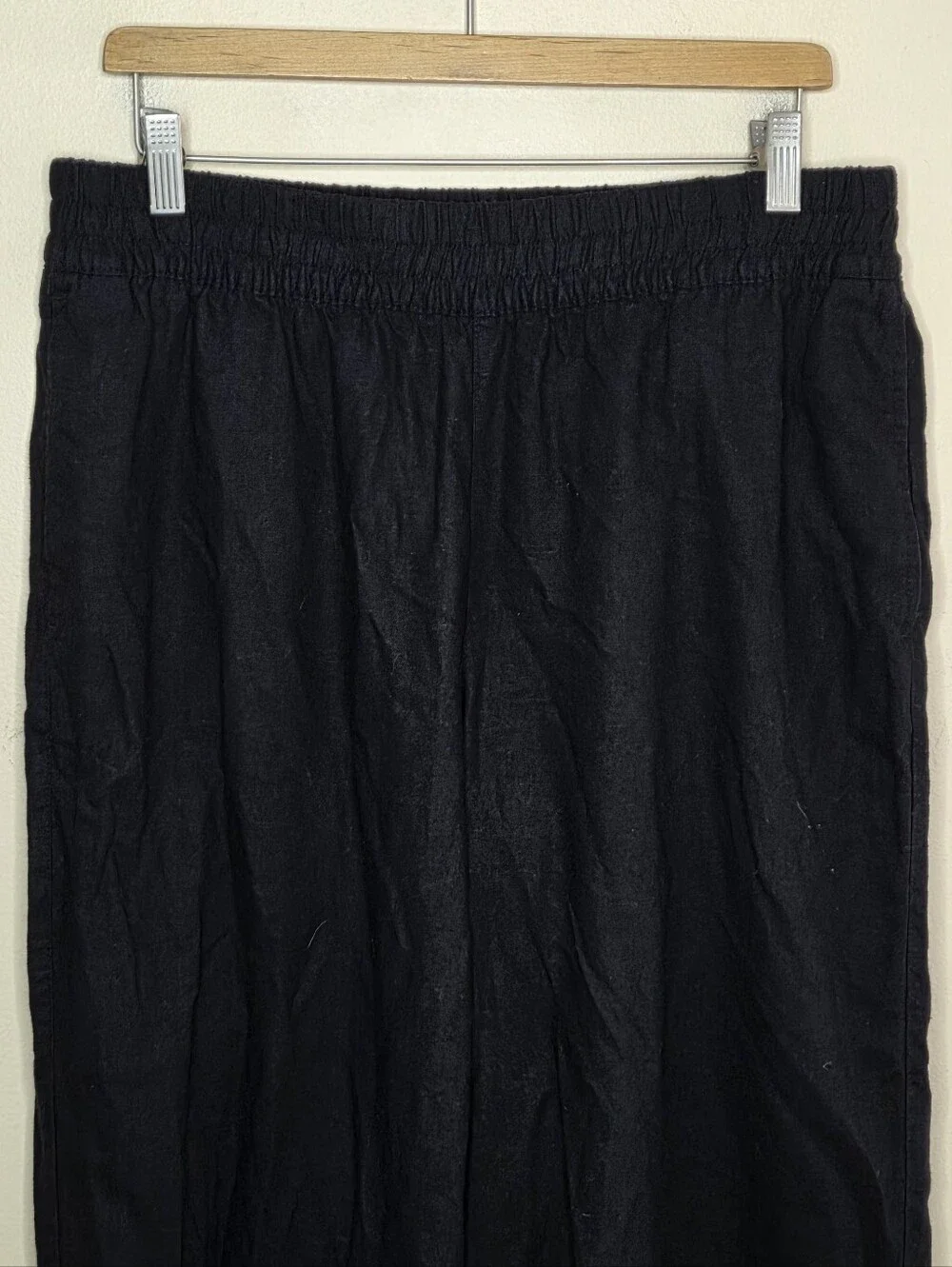 Old Navy Black Linen Blend Wide Leg Cropped Pull On Pants Size Large Petite